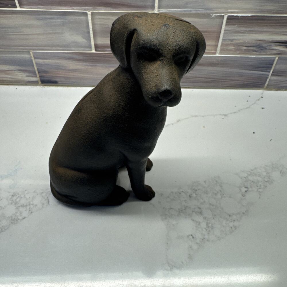 Cast Iron Dog Statue Garden Home Desk Decor Cute Labrador Figurine Collectible